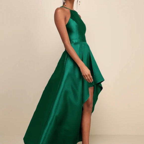 Lulu's Emerald High-Low Halter Dress - Picture 3 of 5